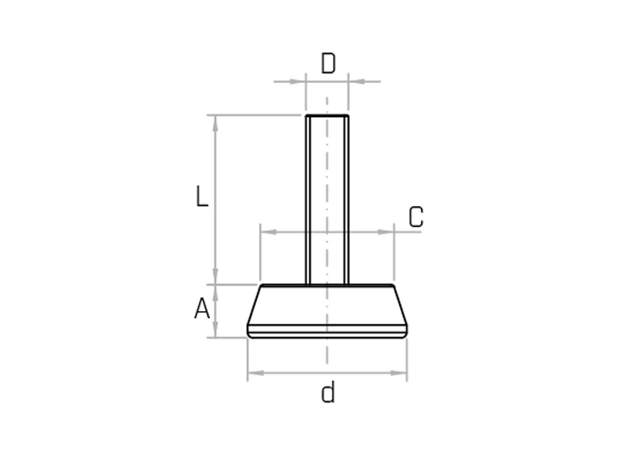 PRTR model with M8 or M10 - Base from 30mm to 50mm (Pack of 25pcs) - Adjustable foot with pin - Range  PRTR model with M8 or M10 - Base from 30mm to 50mm (Pack of 25pcs) - Adjustable foot with pin - Range